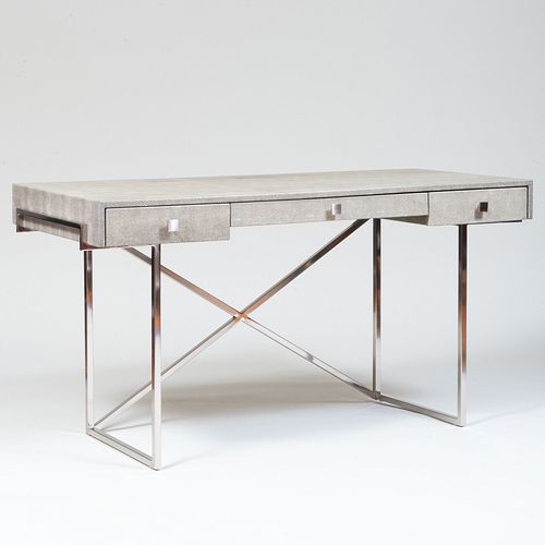 Contemporary CB2 Chrome Plated and Faux Shagreen Desk, of Recent Manufacture