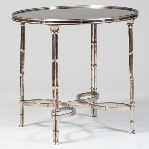 Contemporary Chrome Plated Faux Bamboo and Marble Guéridon