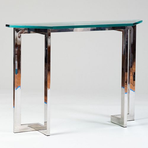 Contemporary Chrome and Glass Console Table
