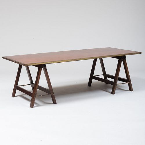 Brass-Mounted Mahogany Campaign Style Trestle Table