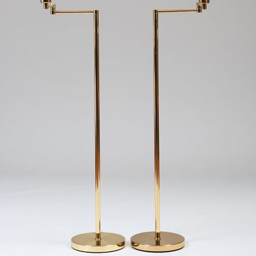 Pair of Metalarte After a Design by George Hansen Brass Swing Arm Floor Lamps