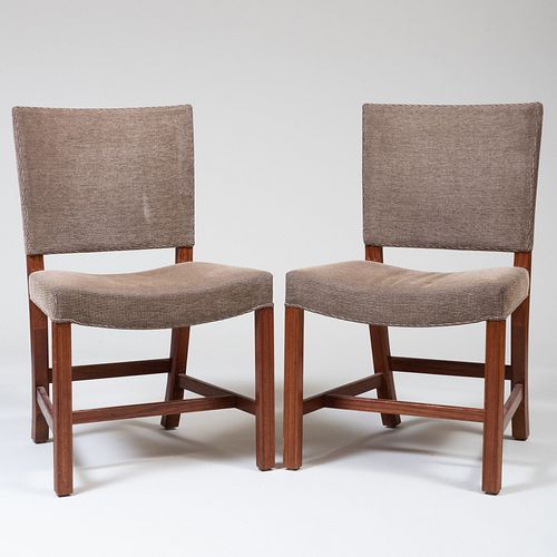 Pair of Kaare Klint Style Oak Upholstered Side Chairs