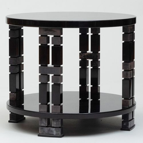 Nicholas Mongiardo in the Manner of Eileen Gray Black Lacquer and Steel Circular End Table