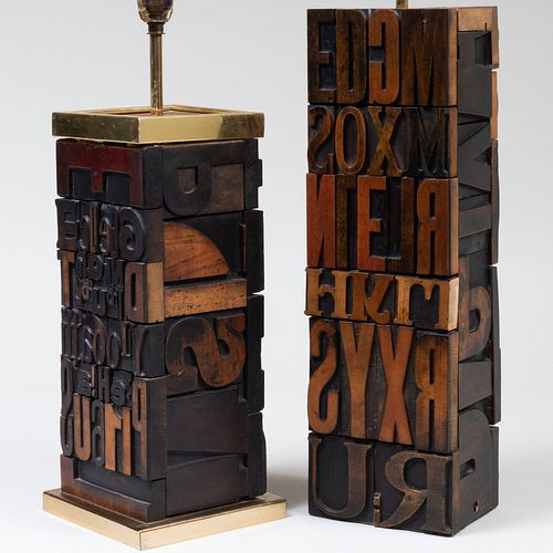 Two Printing Block Mounted Table Lamps