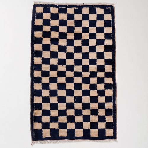Two Similar Modern Blue and White Checked Rugs