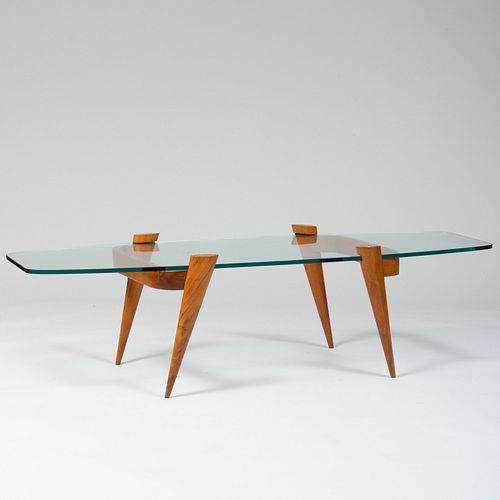 Attributed to Gio Ponti Walnut and Glass Low Table
