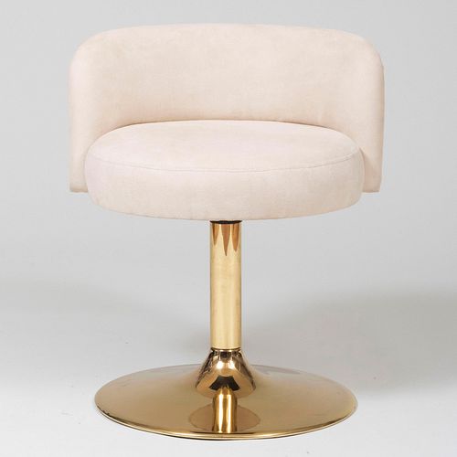 Modern Gilt-Metal and Suede Swivel Chair