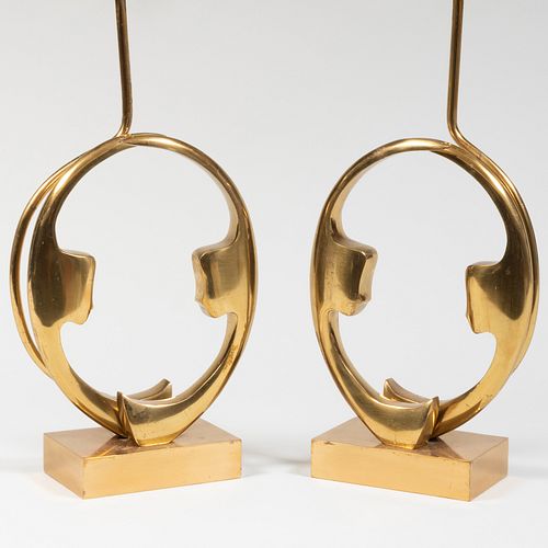 Pair of Willy Daro Sculptural Brass Lacquered Table Lamps 