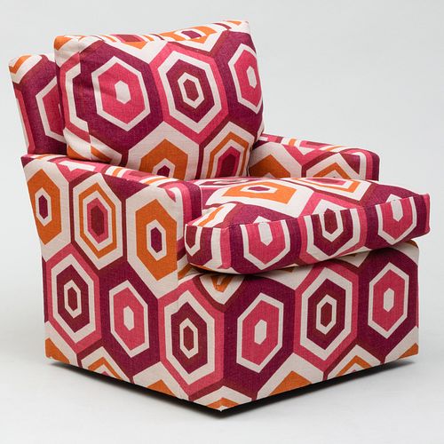 Modern Linen Upholstered Swivel Club Chair