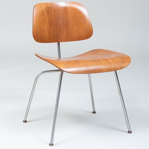 Charles and Ray Eames Chrome, Walnut Veneered Molded Plywood 'DCM' Chair