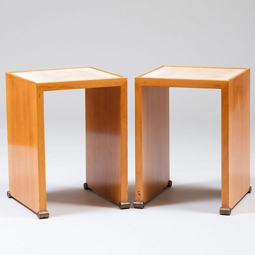 Pair of Nicholas Mongiardo After Paul Dupre-Lafon Fruitwood and Faux Shagreen Side Tables