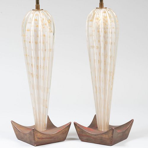 Pair of Barovier & Toso Murano Glass Table Lamps
