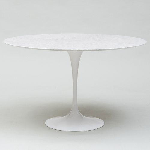 Eero Saarinen for Knoll White Painted Metal and Marble 'Tulip' Table 