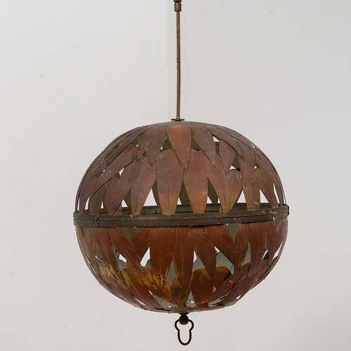 Mid-Century Modern Brass and Patinated Copper Pendant Light