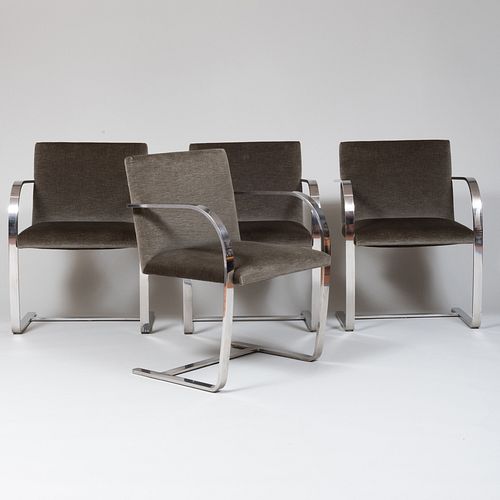 Set of Four Stainless Steel 'Brno' Flat Bar Armchairs