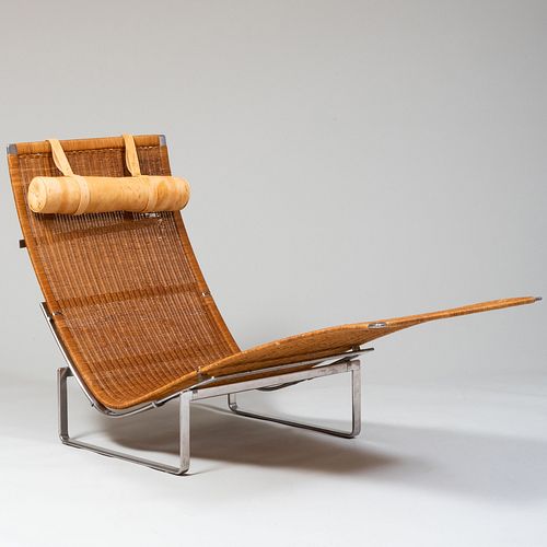 Poul Kjaerholm Stainless Steel and Wicker 'PK24' Chaise Lounge 