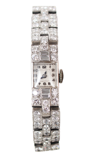 Ladies Art Deco 18K White Gold & Diamond Watch
