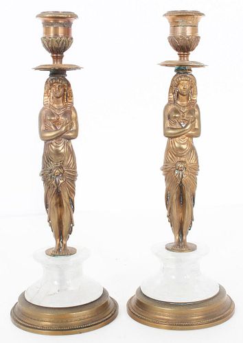 (2)Egyptian Candle Stick Holders w Marble Base