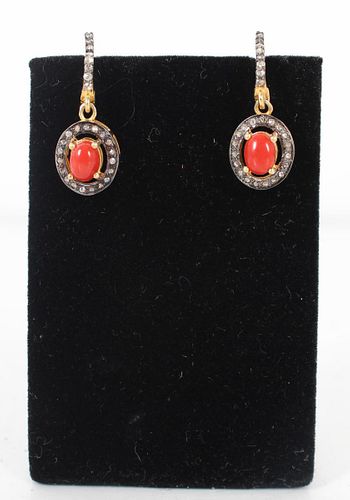 Ladies Coral & Diamond Earrings