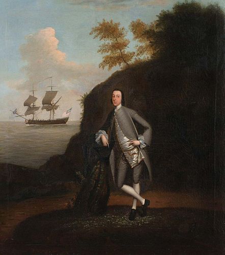 NAVAL PORTRAIT OF CAPTAIN & HIS SHIP OIL PAINTING