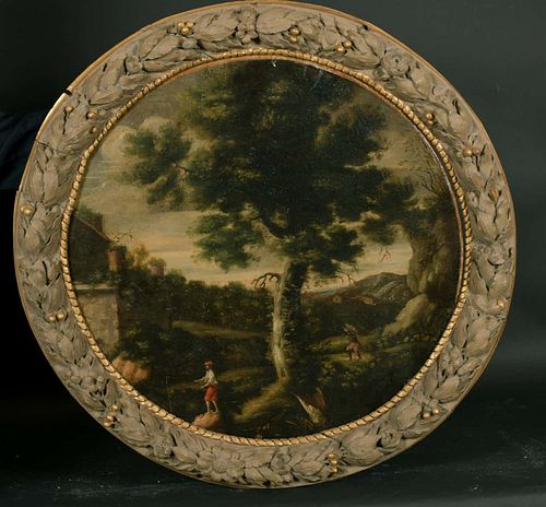 CLASSICAL LANDSCAPE WITH FIGURES OIL PAINTING