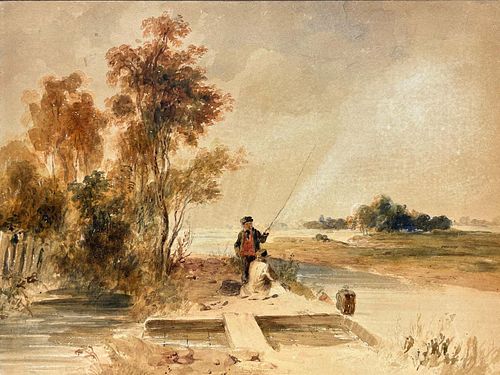 ANGLERS ON RIVER LEA WATERCOLOR