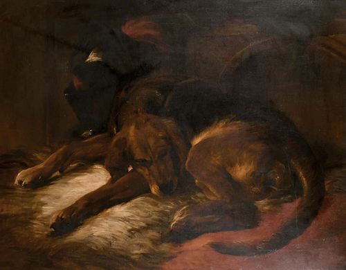 THE SLEEPING BLOODHOUND OIL PAINTING