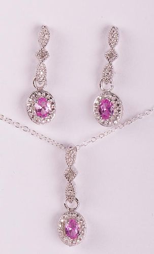 S/S, Diamond, & LC Pink Sapphire Jewelry Set