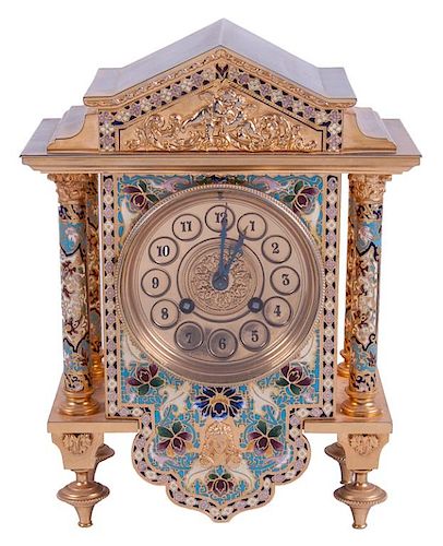 19th C French Gilt Bronze Cloisonne Mantle Clock