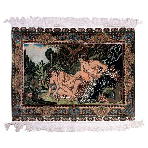 Gobelino Origen europeo, siglo XX Tejido a máquina con fibras sintéticas ensedadas Escena mitológica. 122 x 94 cm Detalles...