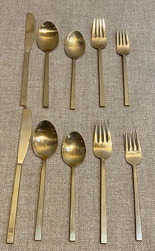 Service for 2 Gold Mid Century Modern Flatware