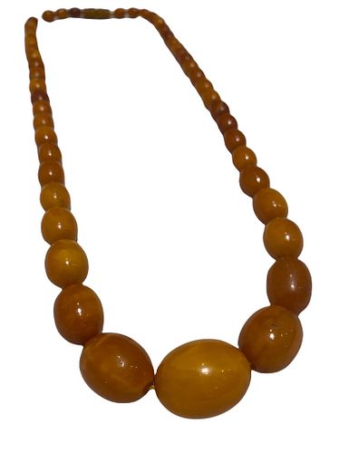 Long Old Amber Bead Necklace