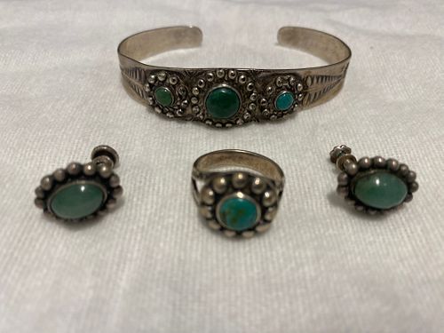 Old Native American Sterling and Turquoise Demi Parure