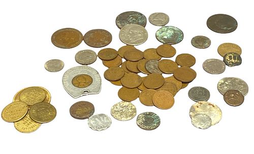 Collection World Coins, Silver, Pennies, Tokens