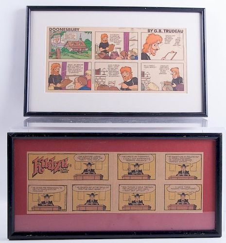 Kudzu & Doonesbury Framed Cartoons, Two (2)