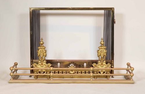 Group of Brass and Gilt-Metal Fireplace Equipment