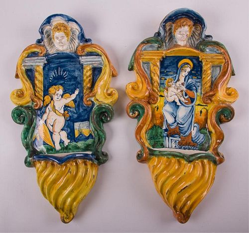 Italian Ceramic Wall Pockets, Pair
