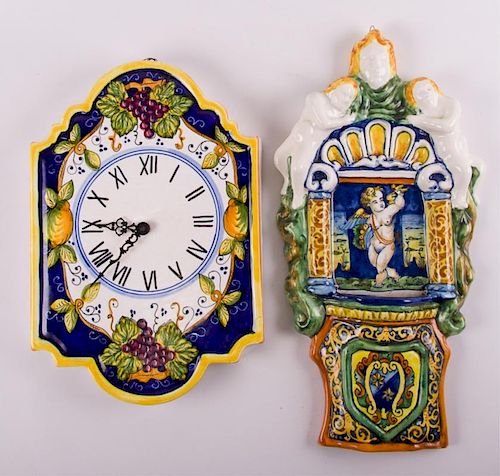 Italian Ceramic Wall Clock & Wall Pocket