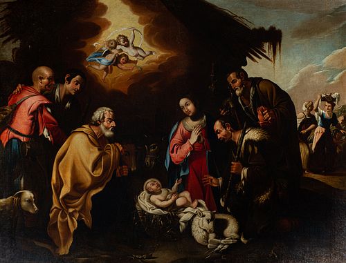 "The Adoration of the Shepherds", attributed to Antonio del Castillo y Saavedra (Câ€”rdoba, Spain, 1616 - 1668)