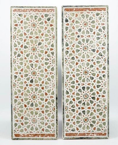 A PAIR OF LARGE GEOMETRIC INLAID POLYCHROME MARBLE PANELS