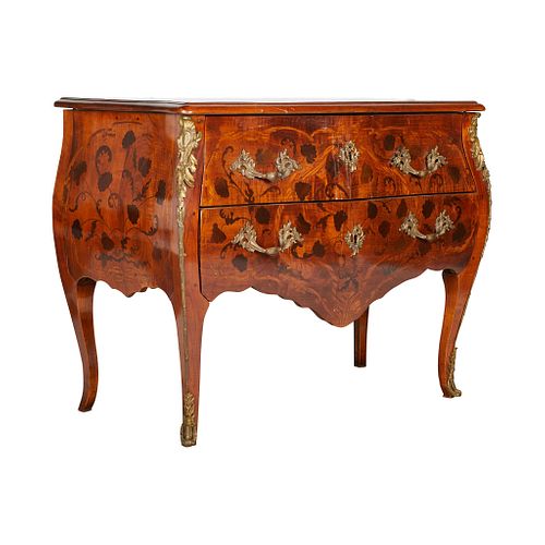 Louis XV Style Marquetry Bombe Commode