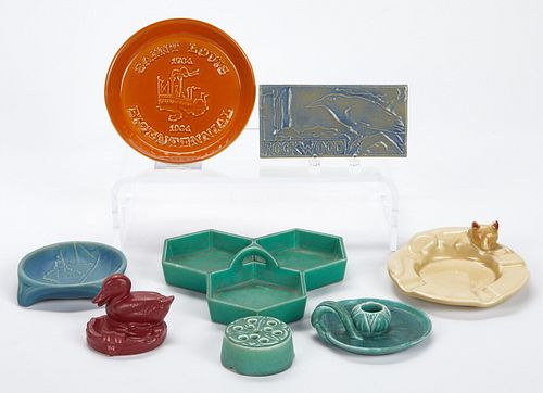Grp: 8 Rookwood Pottery Ashtrays & Plaques 1910s-1960s