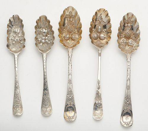 Grp: 5 English Silver Repousse Spoons