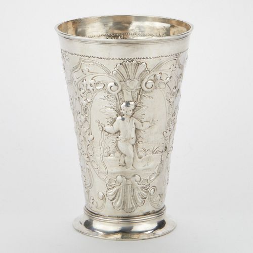 19th c. Russian Silver Beaker w/ Repousse Decoration