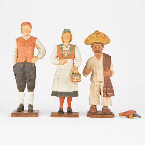 Grp: 3 Wood Carved WPA Figurines