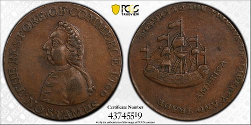 1766 William Pitt Token Half Penny PCGS AU53