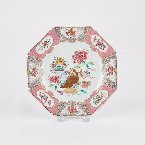 18th c. Chinese Porcelain Famille Rose Hexagonal Plate