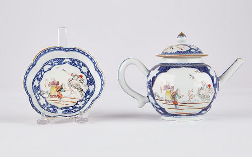 Chinese Export Famille Rose B&W Teapot & Undertray