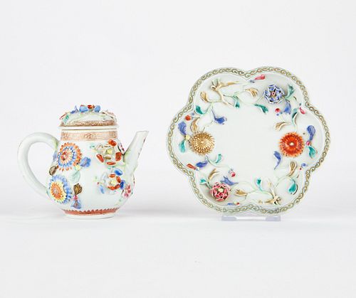 18th c. Chinese Export Porcelain Teapot & Undertray