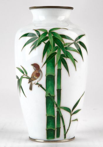 Japanese Cloisonne Vase w/ Bamboo and Bird